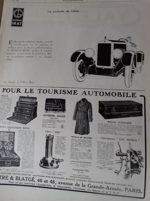 IRAT + tourisme automobile MESTRE BLATGE publicité papier ILLUSTRATION 1924