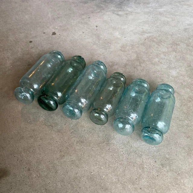 Glass Fishing Float Buoy Ball Cylinder Type Vintage Japanese set 12.5-15cm #3