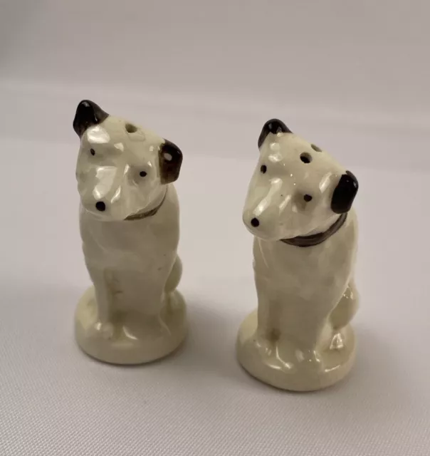 VINTAGE RCA VICTOR NIPPER DOG CERAMIC SALT & PEPPER SHAKER SET , 1 No Cork