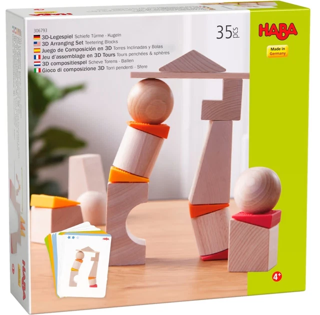 HABA Legespiel 306793 3 D Schiefe Türme Kugeln aus massivem Buchenholz NEU