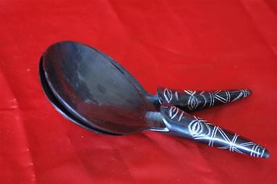 Old Black Buffalo Horn Salad Set / Dippers…  beautiful on any table...