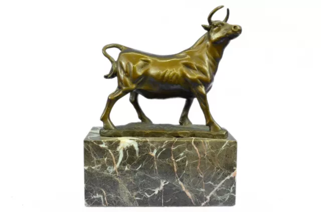 Statue Sculpture Hot cast bronze Signed Bull Art Deco style Home Decor Figure NR