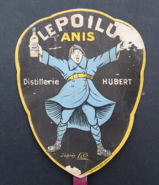 Eventail écran publicitaire ANIS LE POILU WW1 Distillerie HUBERT fan Fächer