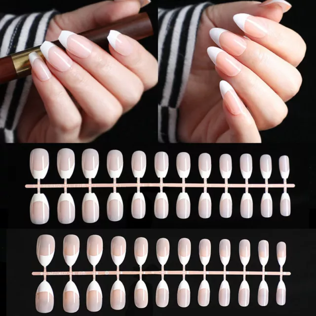 24pcs White French Line Short Square Press On Nails Fake False Nails Extension/