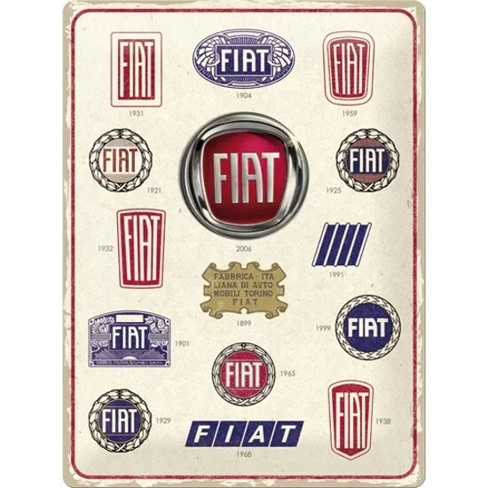 Fiat Logo Evolución Letrero de Metal 40CM Nostalgia Escudo