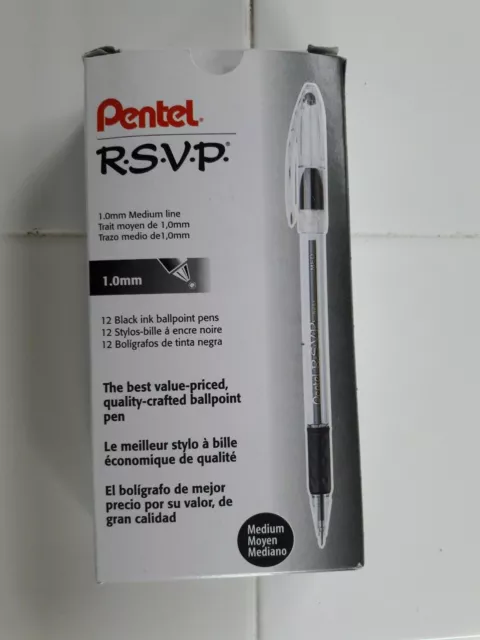 Pentel R.S.V.P. Ball Point Pen 1.0mm Medium BLACK Ink BK91-A 12-Pack  RSVP