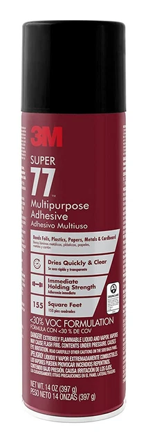 3M Super 77 Multipurpose Spray Adhesive, Low VOC, 14 oz. 14 fl. oz., Clear