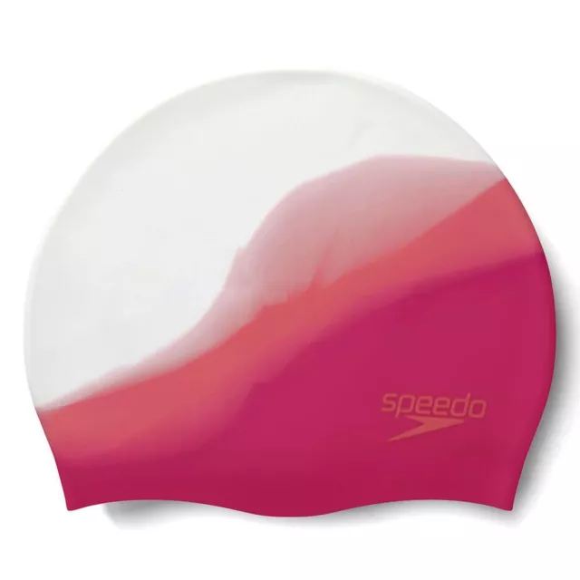 SPEEDO Multi Colour Silicone Swim Cap - Cinder Rose/Cherry/White, Silicone Swim