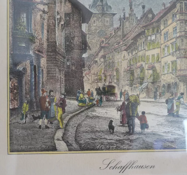 Schaffhausen, G. Bauernfeind, großer, colorierter Holzdruck, gerahmt