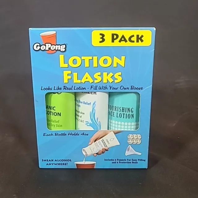 GoPong Hidden Lotion Flask! Sneak Alcohol Anywhere! (3-Pack) NEW IN BOX