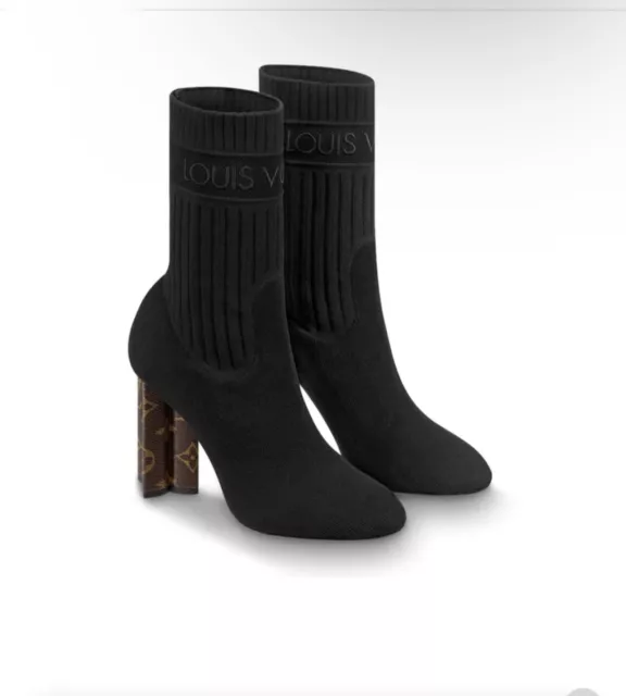 Louis Vuitton Uniformes Black Suede Silhouette Monogram Fleur Heel Boots  39.5M