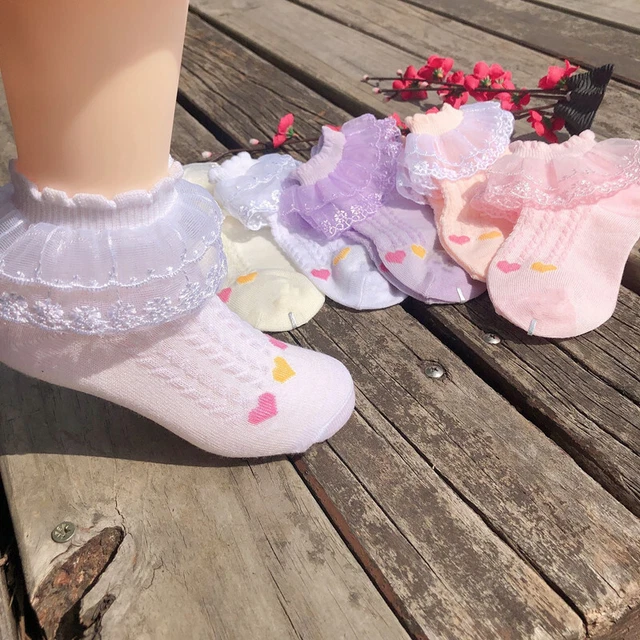 5 Paia Bambine Calzini Alla Caviglia Cuore Motivo Festa Matrimonio Danza 1-12
