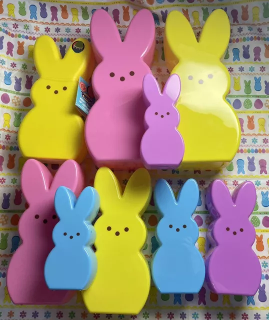 FREE SHIP 10" Peeps LED Blow Mold Bunny + 2 Sets Of 4 Nesting Egg Containers Lot