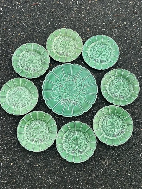 Vintage green majolica service - Sarreguemines - Vine leaves