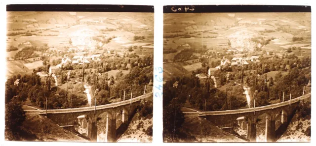 FRANCE Landscape Bridge c1930 Vintage Photo Stereo Glass Plate V35L27n5 2