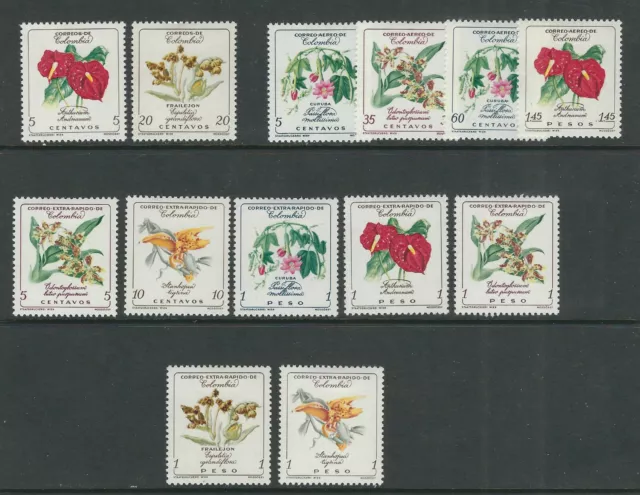 Colombie 1960 Orchidées ( Scott 716-717, C360-C370) VF Mlh