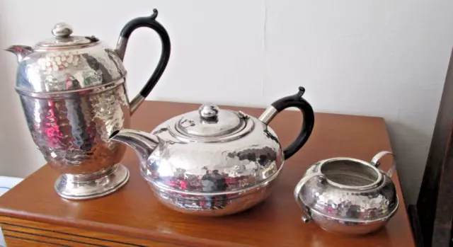 Art Deco Teapot and hot water  / Coffee pot sugar bowl silver plate on copper