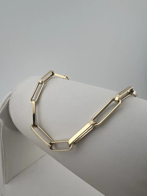 9ct Yellow Gold Paperclip Chain Bracelet – Ladies 7.75 Inch – Oval Link 3mm – Old English Jewellers