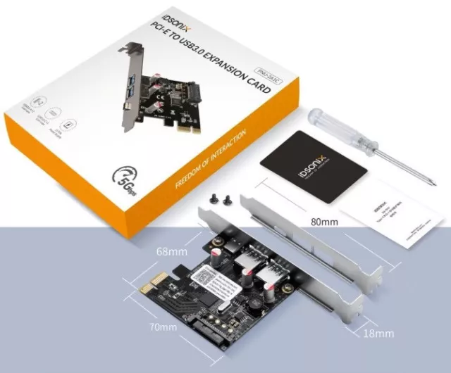 IDSONIX - Carte contrôleur PCI-E (2 ports USB 3.0 Type-A + 1 port USB-C) - NEUF