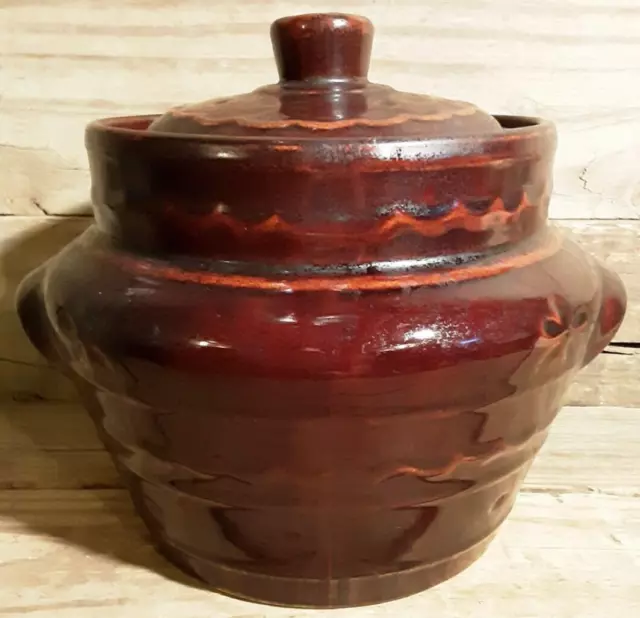 Marcrest Stoneware Bean Pot Daisy Dot Warm Colorado Brown Vintage Kitchen Decor