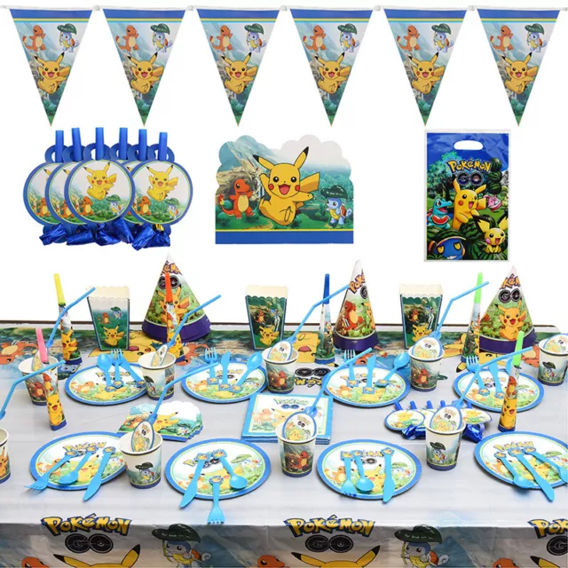 Pokemon Party Supplies Balloons Kids Birthday Decoration Tableware Hats Banner