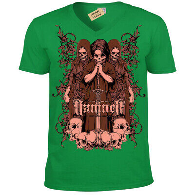Maledetto T-Shirt Holy Trinity Teschio Gotico Undead Scheletro Uomo Scollo a V