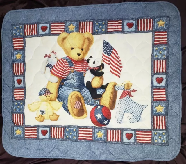 Blue Jean Teddy Bear American Flag Baby Quilt Comforter Blanket Panda Dog Duck