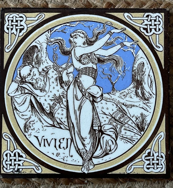 Antique Minton China Works Ceramic Tile Iydlls of Kings Vivien 6”x 6”