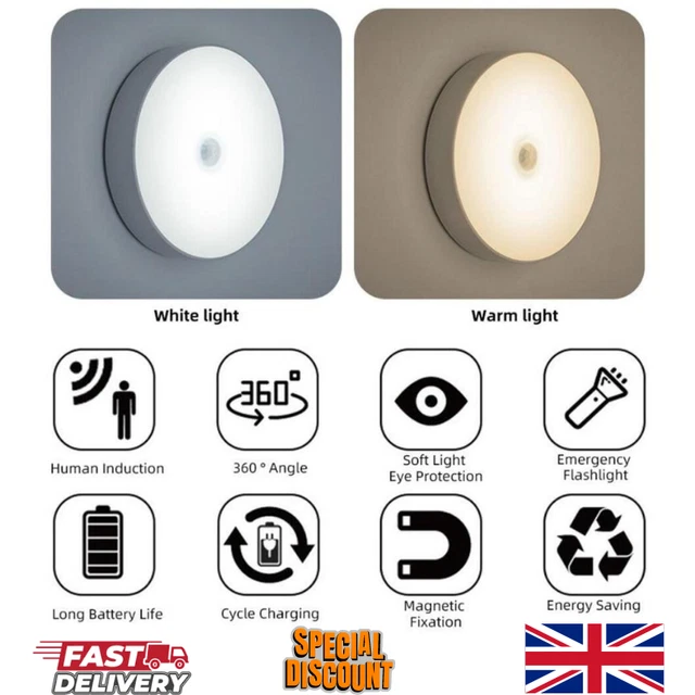 Under Cabinet Lamp PIR Motion Sensor LED Dimmable Rechargeable Night Light Stair