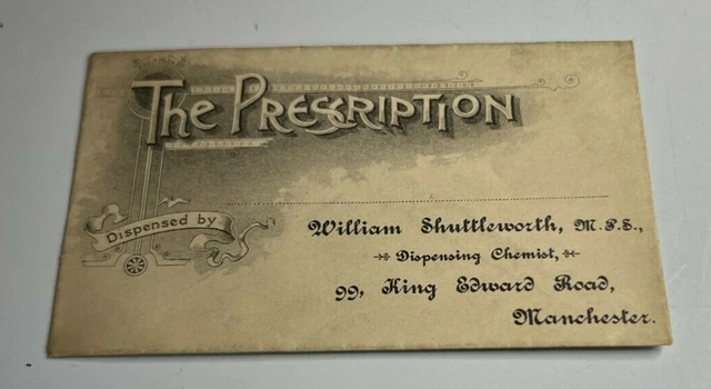 Antique Prescription Envelope W Shuttleworth Chemist King Edward Rd Manchester