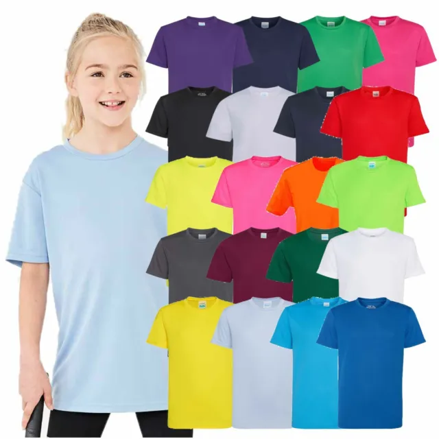AWDis Kids Cool Tee Crew Neck 100% Polyester Sports Short Sleeve Plain T-Shirt