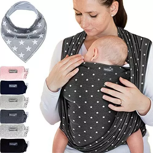 Makimaja Baby Wrap Carrier Dark Gray with Stars - Baby Carrier for Newborns.