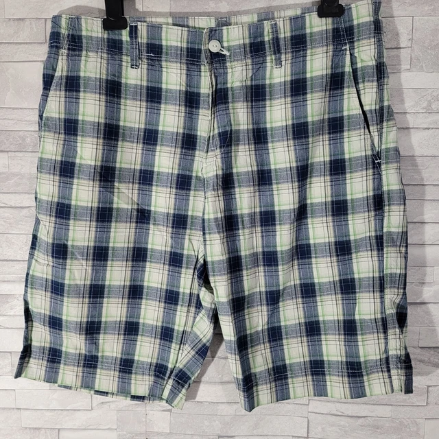Mens BD BAGGIES Chino Shorts Blue Green Plaid Lightweight Cotton Waist 36