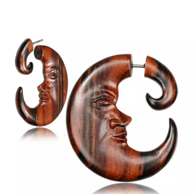 Fake Wood Plug Tamarinde Bone Inlay Flower of The Life Stainless Steel Organic