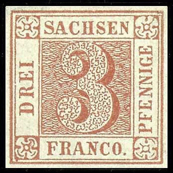1850 Altdeutschland AD Sachsen 3 pf., postfrisch mit gummi Mi.1, schöne Replik