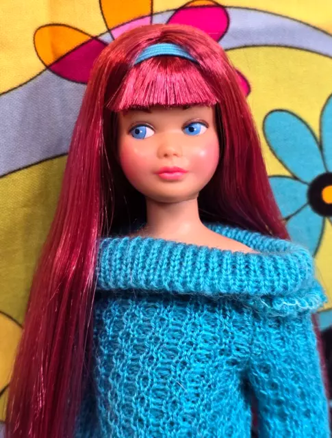 Vintage 1960S Skipper Doll Reroot Ooak Ruby Red Color Magic Hair ~ No Reserve