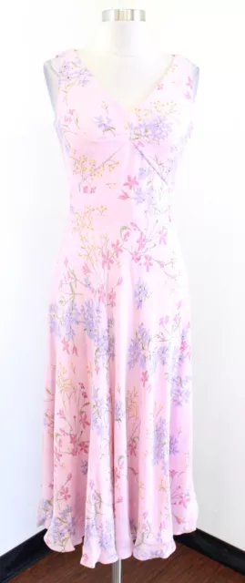 Vtg Talbots Pink Silk Spring Floral Print V Neck Midi Dress Size 4 Easter *Flaw