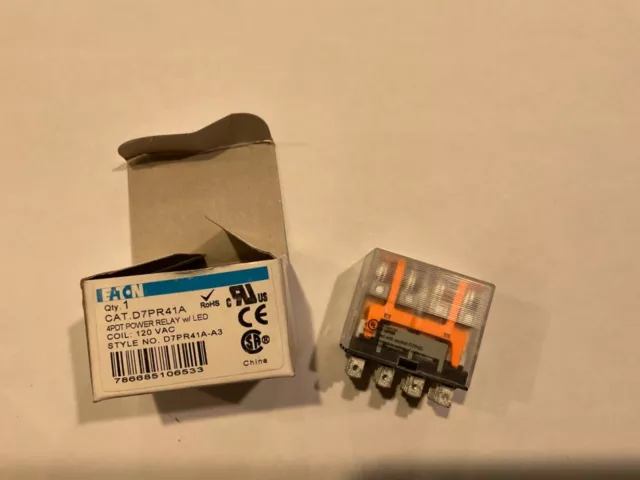 Eaton D7Pr41A General Purpose Ice Cube Relay  4Pdt, 120V Coil New
