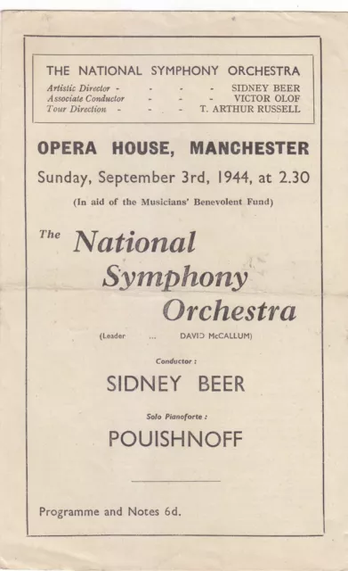 Concert Programme 1944 NSO Manchester Lev Pouishnoff  Brahms Piano Concerto 2