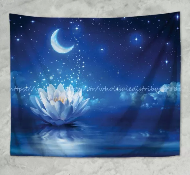 stary night lotus flower moon wall hanging tapestry living room decor