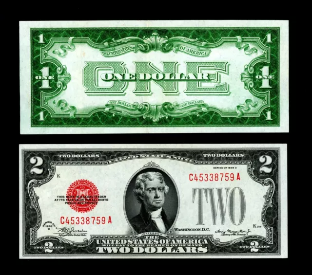 1928  $1 FUNNY BACK SILVER CERTIFICATE - 1928 $2 RED SEAL  A/U  to UNCIRCULATED!