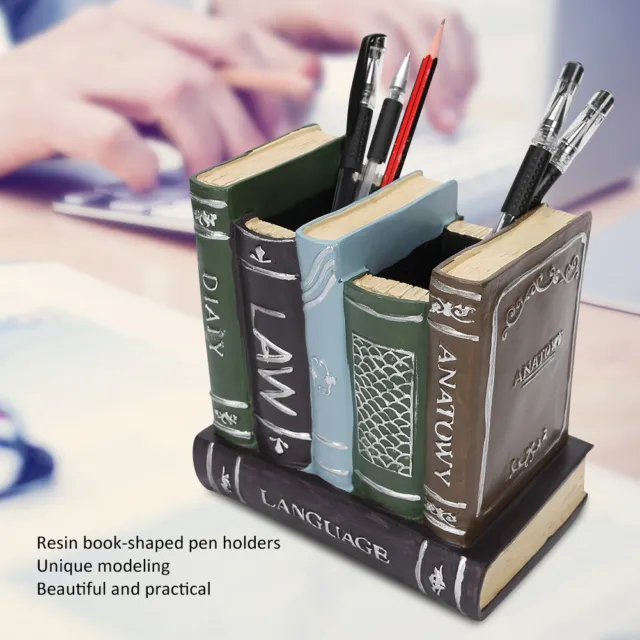 Resin Retro Book Shaped Pen Holders Desktop Pencil Storage Box Organizer DXS