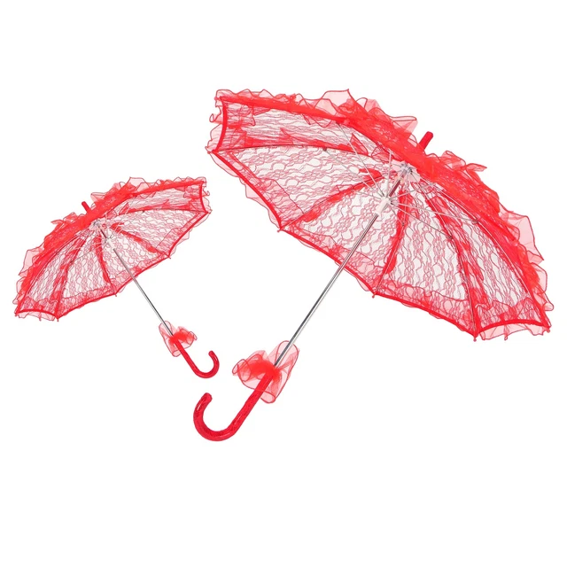 Red Wedding Bride Umbrella Unique Foldable Lace Fabric Parasol Umbrella