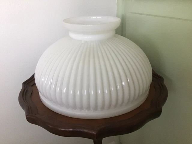 Vintage 10” Fitter White Ribbed Oil Lamp Glass Shade,fits Aladdin Lamps
