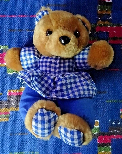Fb/ Doudou Peluche Ours Pampers Vintage Marron Bleu Blanc Vichy 20 Cm  Etat Neuf