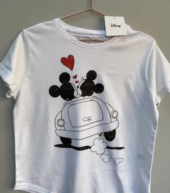 Minnie Mickey Mouse T-Shirt Womens 8-10 Small Car Love Heart Couple