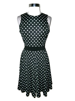 AA STUDIO AA Size 12 Fit & Flare Dress Black White Polka Dot Sleeveless Short