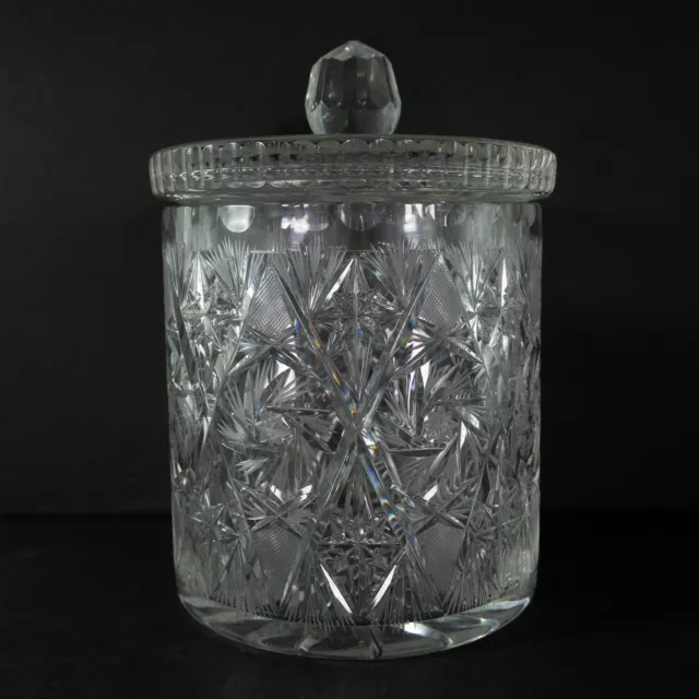 American Brilliant cut glass lidded jar.