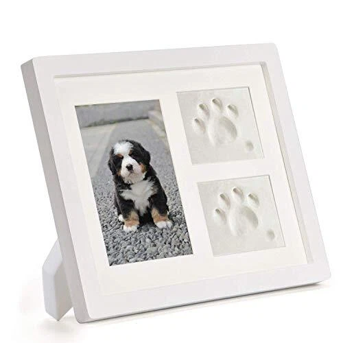 Dog or Cat Paw Prints Pet memorial Triple Photo Frame 4x6 With Clay