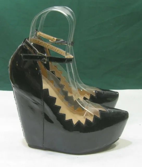 Black clear 6" wedge heel 2"platform CLOSE  toe sexy shoes women  Size  7.5
